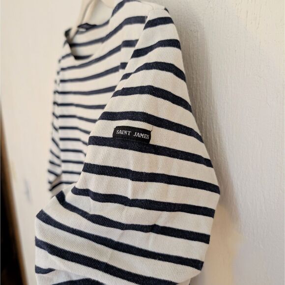 Saint James Meridien Breton Striped Long Sleeve Shirt White Black S (US 34) - Picture 5 of 8